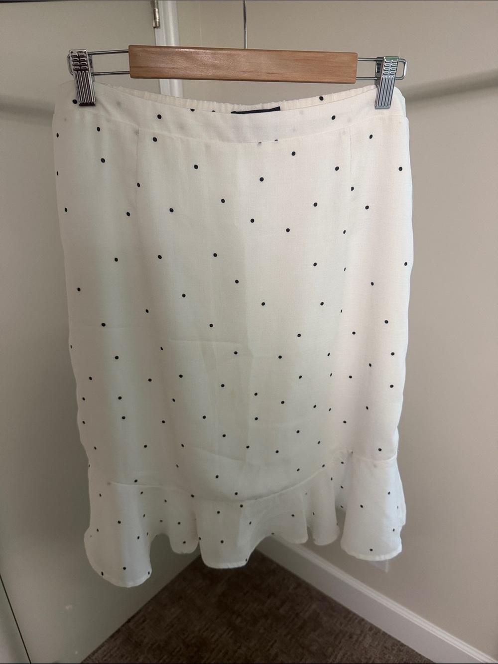 Mikarose White Midi Skirt with Black Polka Dots